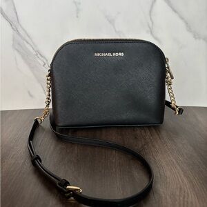 Michael Kors Cindy Black Leather Gold Hardware Dome Crossbody bag